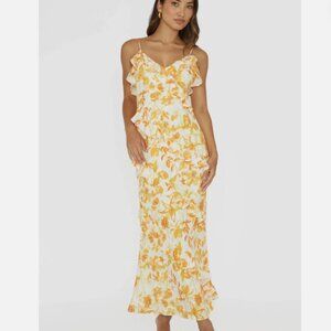 Selfie Leslie Dress Silvana Frill Trim Midi Size Small Floral Orange & White NWT